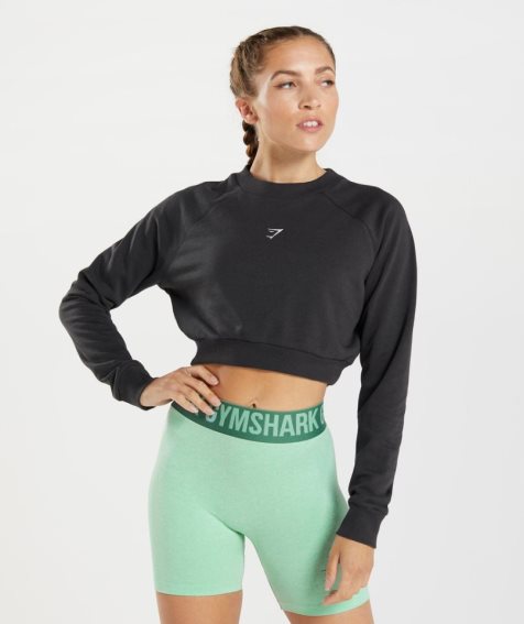 Women's Gymshark Training Cropped Sweatshirts Black | NZ 6DWAGF